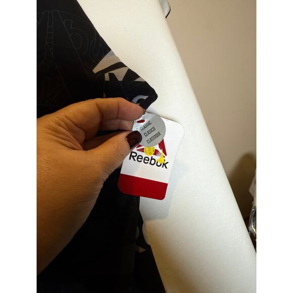 Reebok Men’s Black All Over Logo Hoodie Sweatshirt Pullover Size S Athletic - Picture 5 of 5